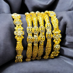 Phool design gold plated 6pc bangles set